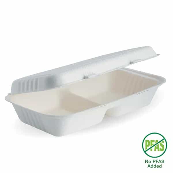 White Plant Fibre Clamshell with 2 Compartment - 11.6x6x3 inch