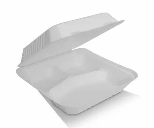 9 inch Sugarcane Clamshell with 3 Compartments