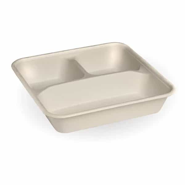 Sugarcane Tray - Large 3 Compartment, Natural