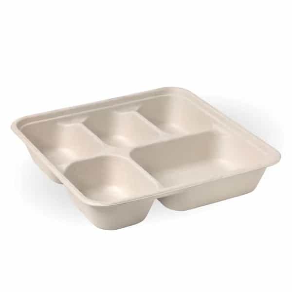 Sugarcane Tray - Large 5 Compartment, Natural