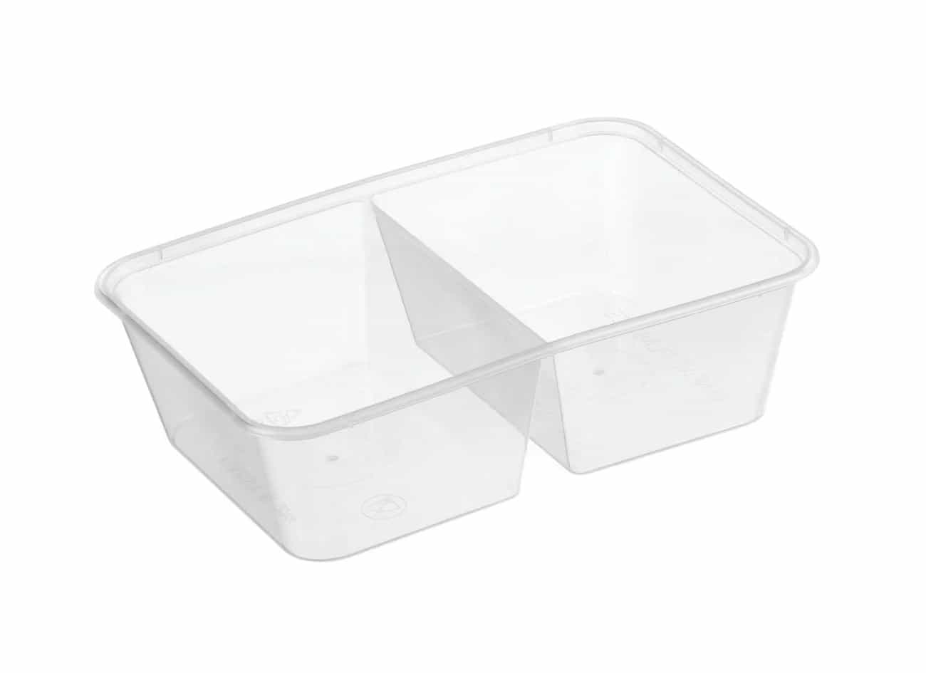 Plastic Rectangular Container - 650ml 2 Compartment
